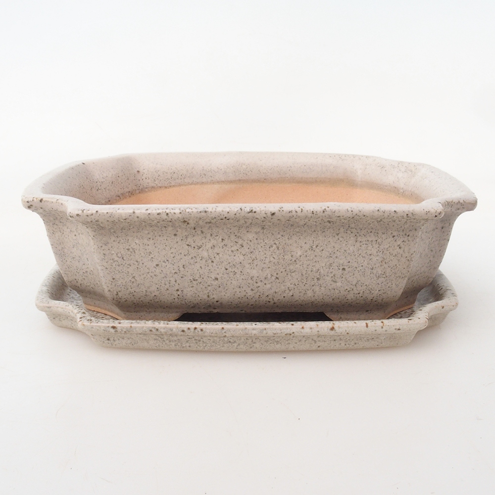 Bonsai kom + schotel H17 - 15 x 10 x 4 cm - beige