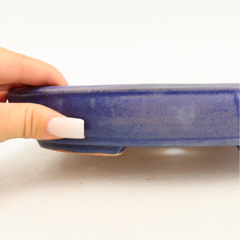 Bonsaischaal van keramiek 24,5 x 20 x 4 cm, kleur blauw