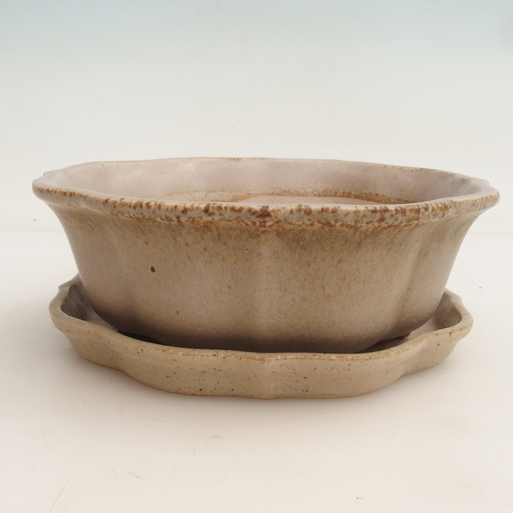Bonsai kom + schotel H06 - 14,5 x 14,5 x 5 cm - beige