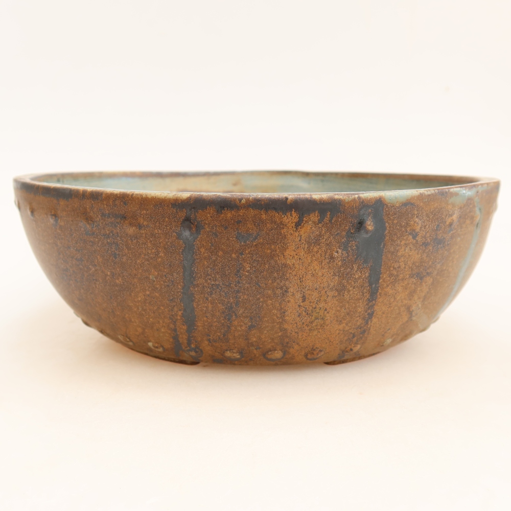 Keramische bonsaipot 24,5 x 24,5 x 7,5 cm, kleur bruingroen