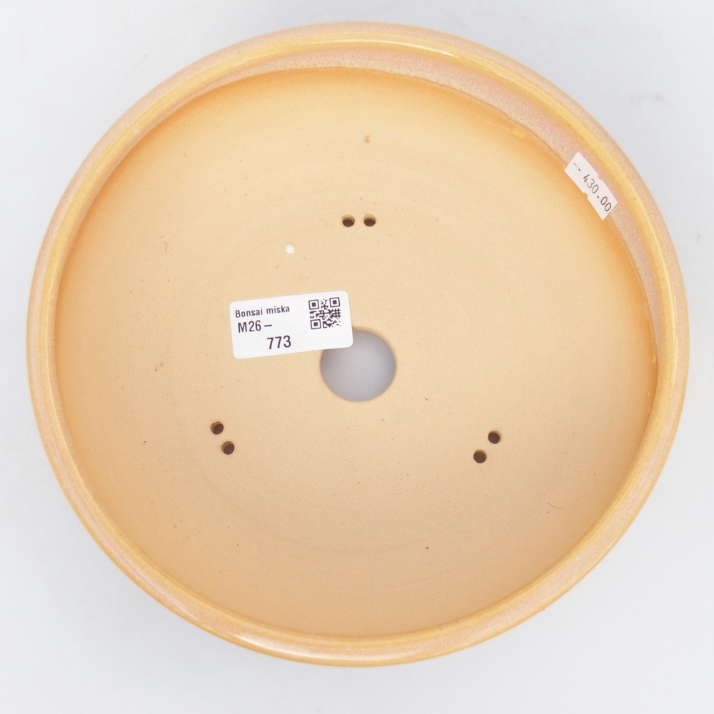 Bonsaischaal van keramiek 19,5 x 19,5 x 6 cm, kleur bruin-geel