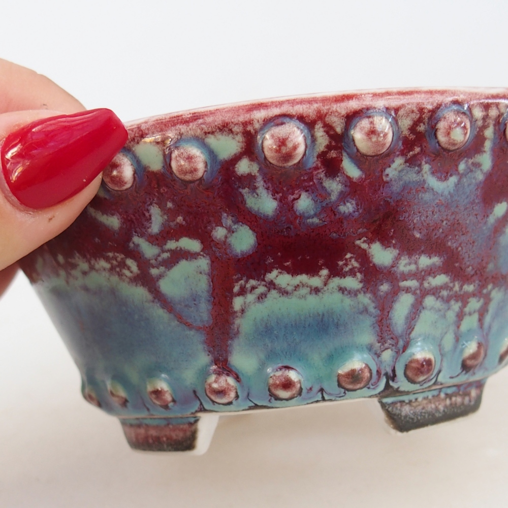 Bonsaischaal van keramiek 10,5 x 10,5 x 5 cm, kleur bordeauxrood