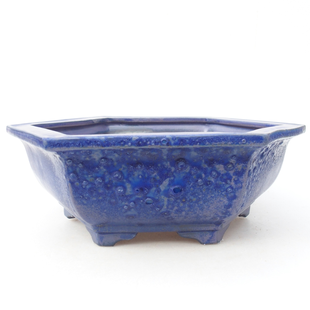 Bonsaischaal van keramiek 28 x 24,5 x 9 cm, kleur blauw