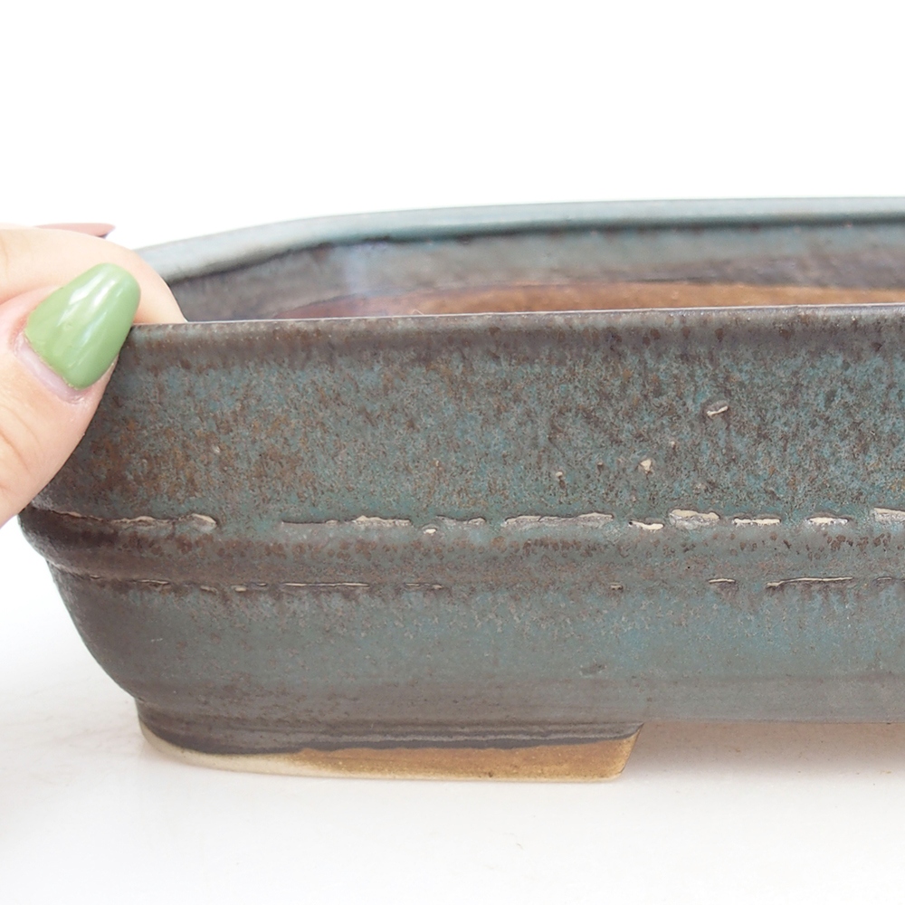 Bonsaischaal van keramiek 29,5 x 25 x 7 cm, kleur blauw