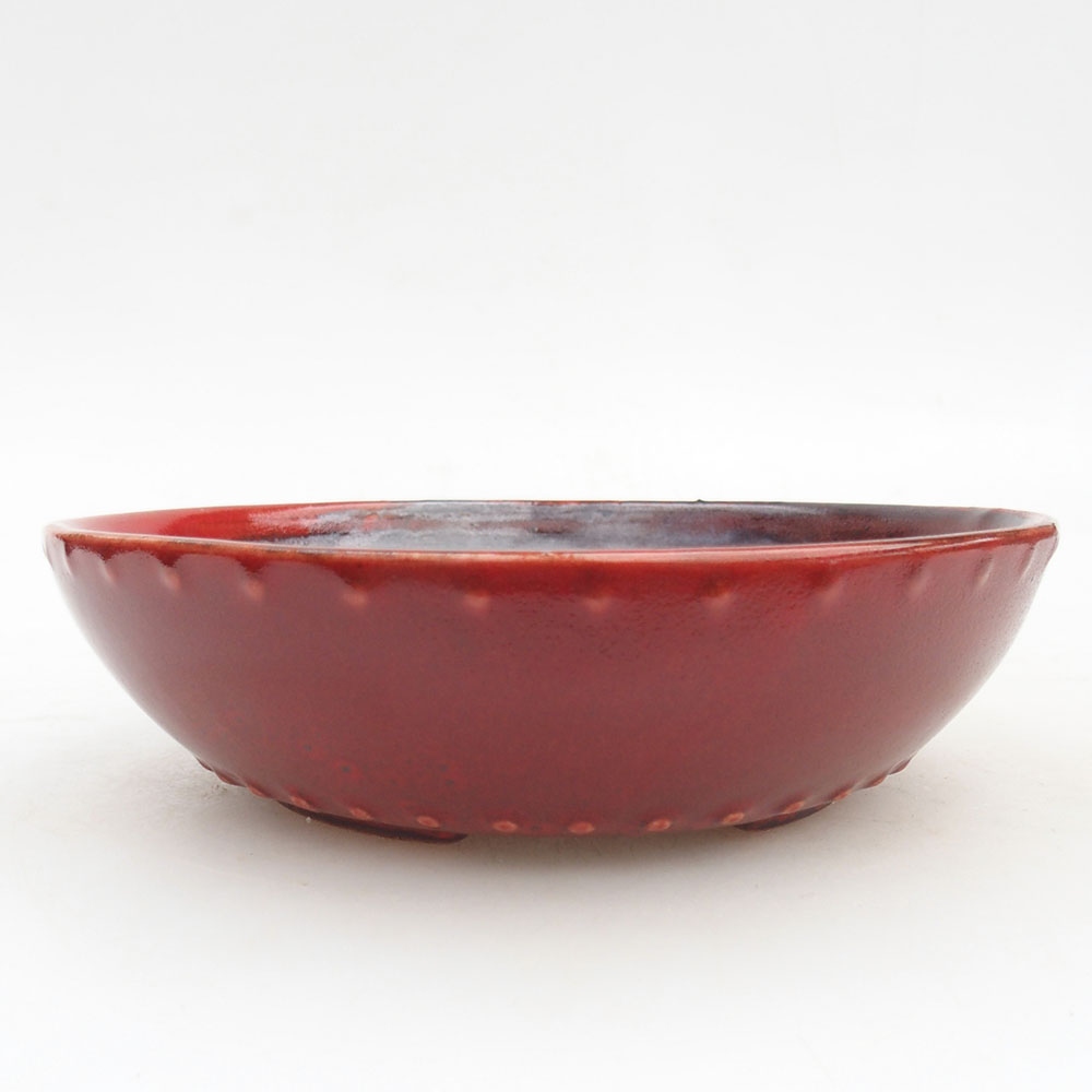 Bonsaischaal van keramiek 17,5 x 17,5 x 4,5 cm, kleur rood
