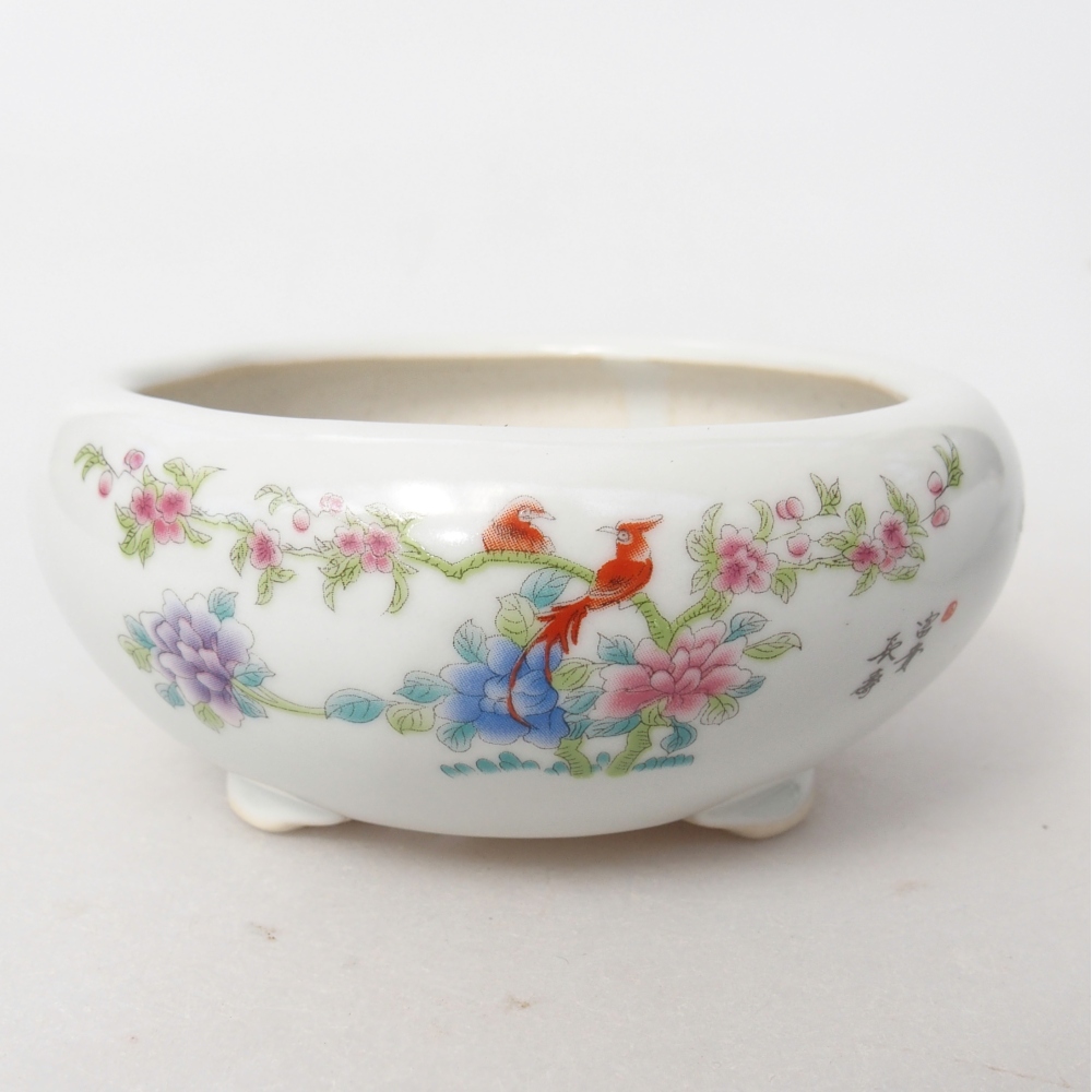 Bonsaischaal van keramiek 10 x 10 x 5 cm, kleur wit