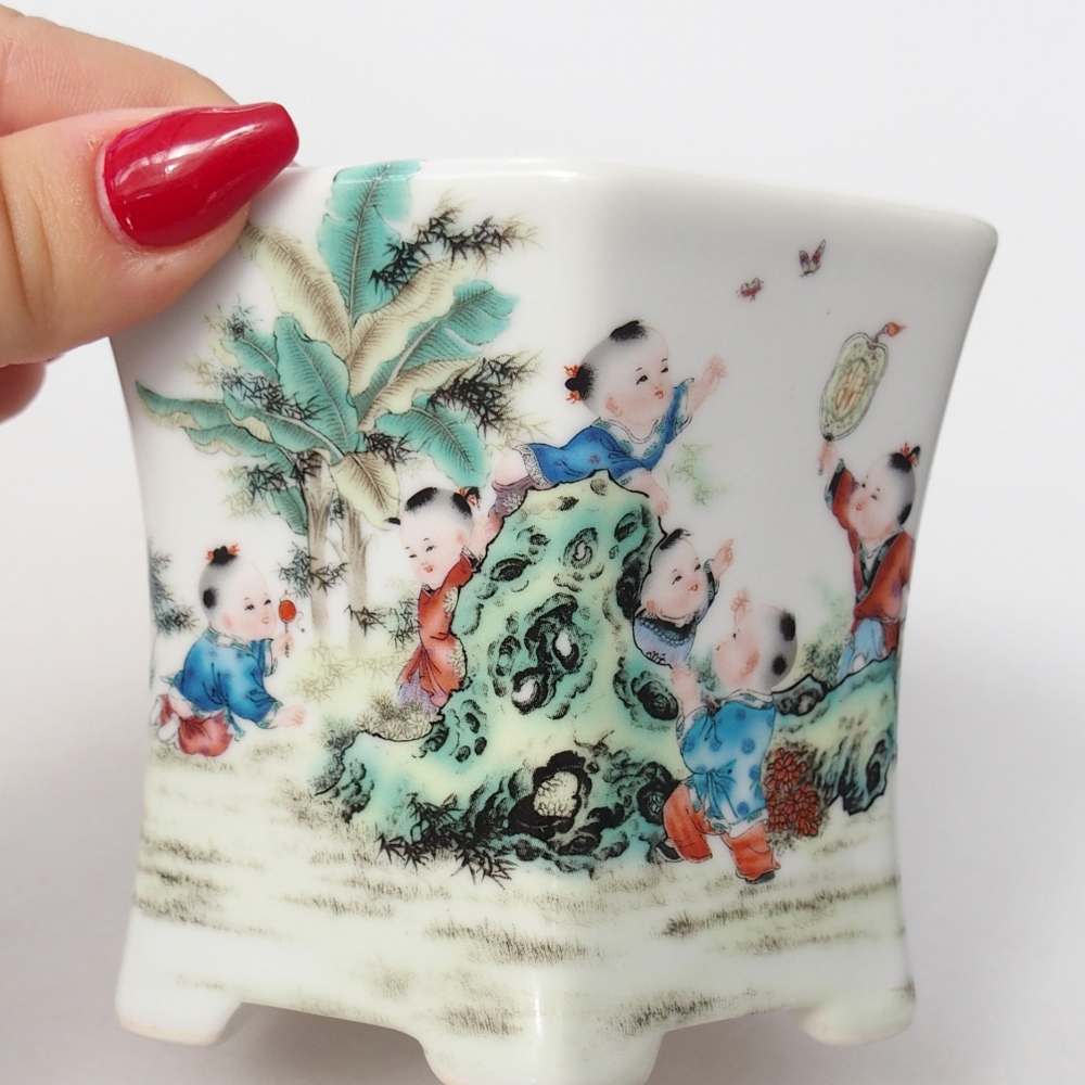 Bonsaischaal van keramiek 10,5 x 9,5 x 9 cm, kleur wit