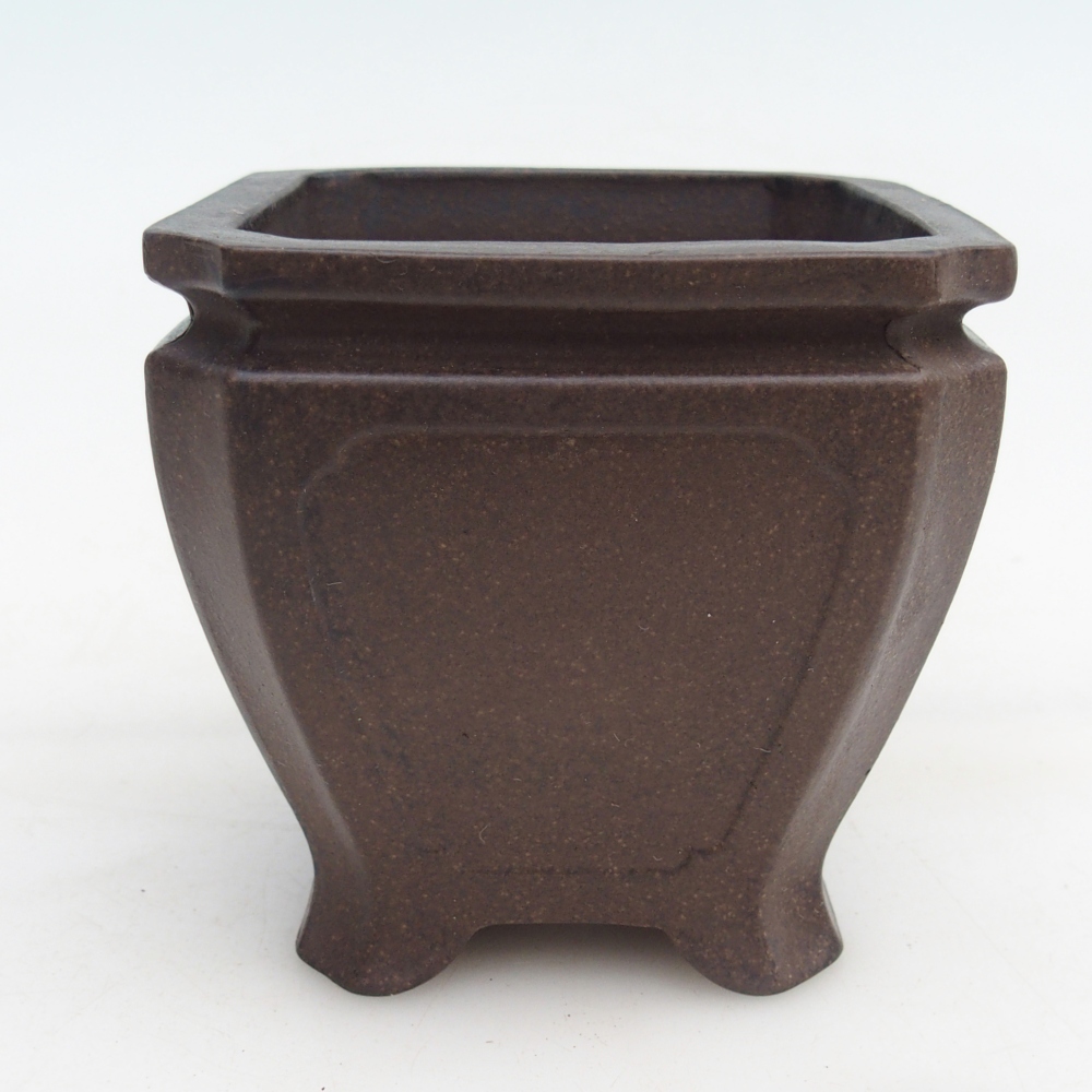 Bonsaischaal van keramiek 10 x 10 x 9,5 cm, kleur okerbruin