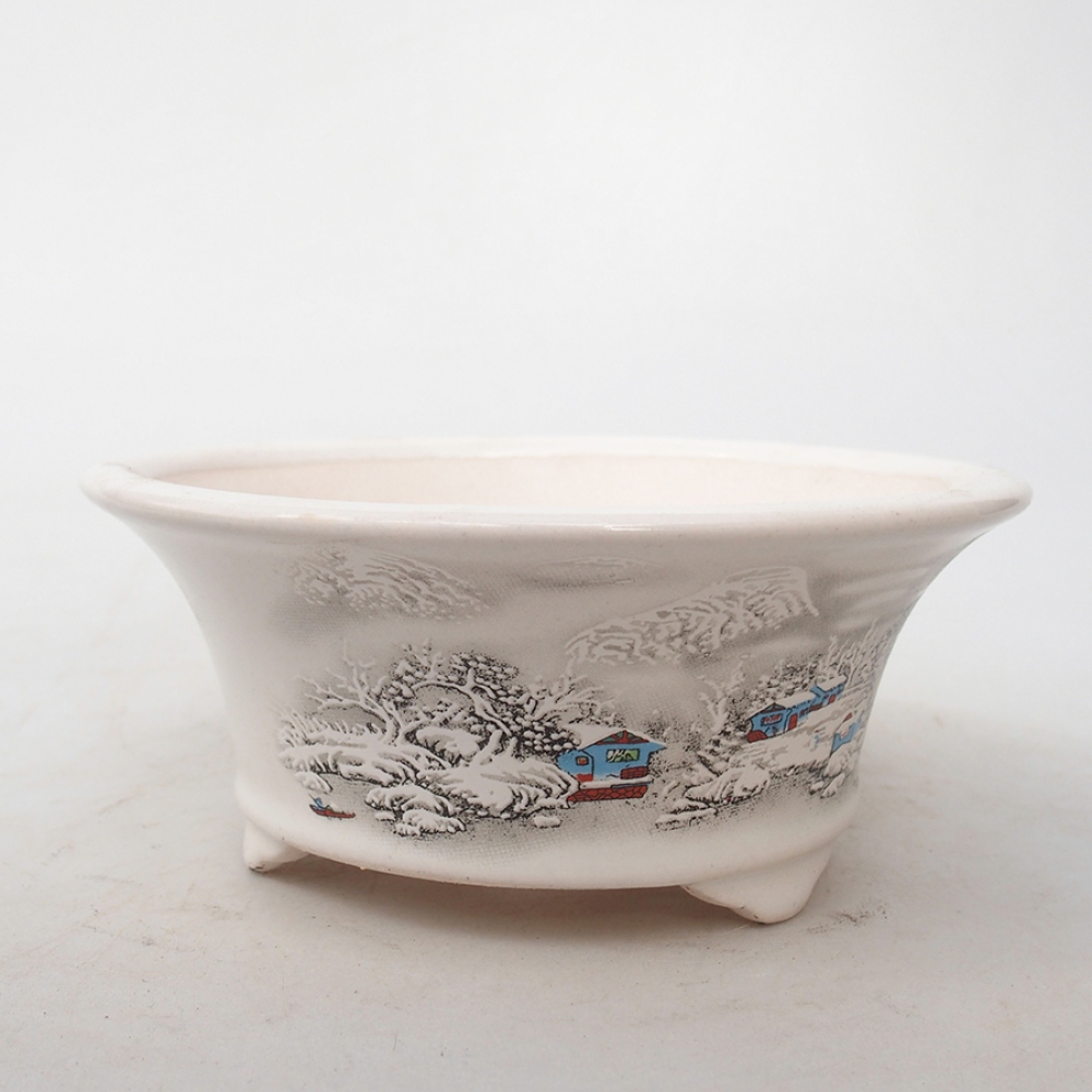 Bonsaischaal van keramiek 13 x 13 x 6 cm, kleur wit