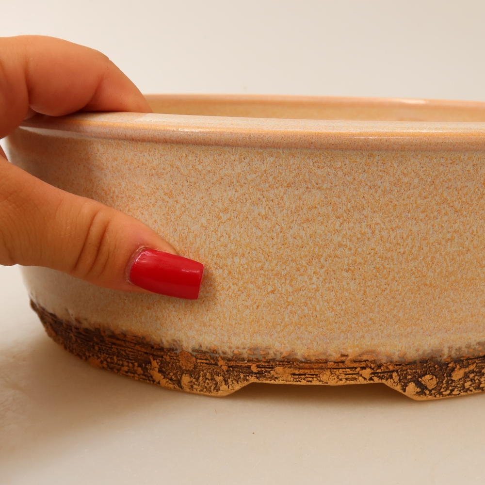 Keramische bonsaipot 24,5 x 24,5 x 8 cm, kleur: beige