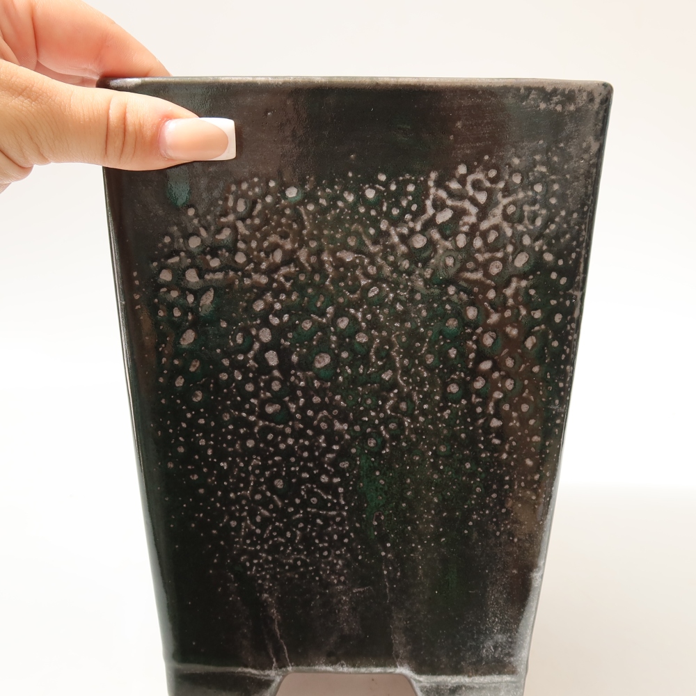 Keramische bonsaipot 15 x 15 x 19,5 cm, kleur metaalgroen