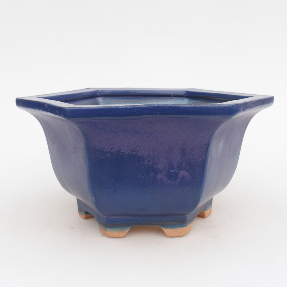 Bonsaischaal van keramiek 18,5 x 16,5 x 9 cm, kleur blauw