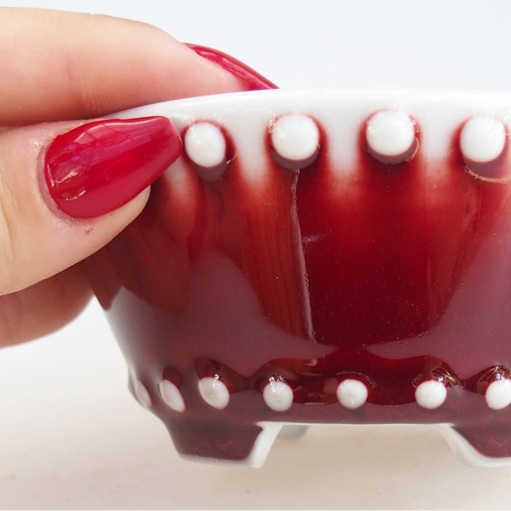 Bonsaischaal van keramiek 10,5 x 10,5 x 5 cm, kleur rood