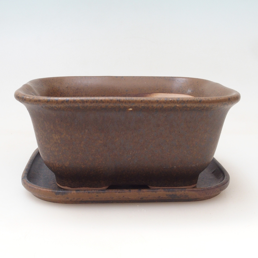 Bonsai kom + schotel H37 - 14,5x13x6,5 cm - bruin