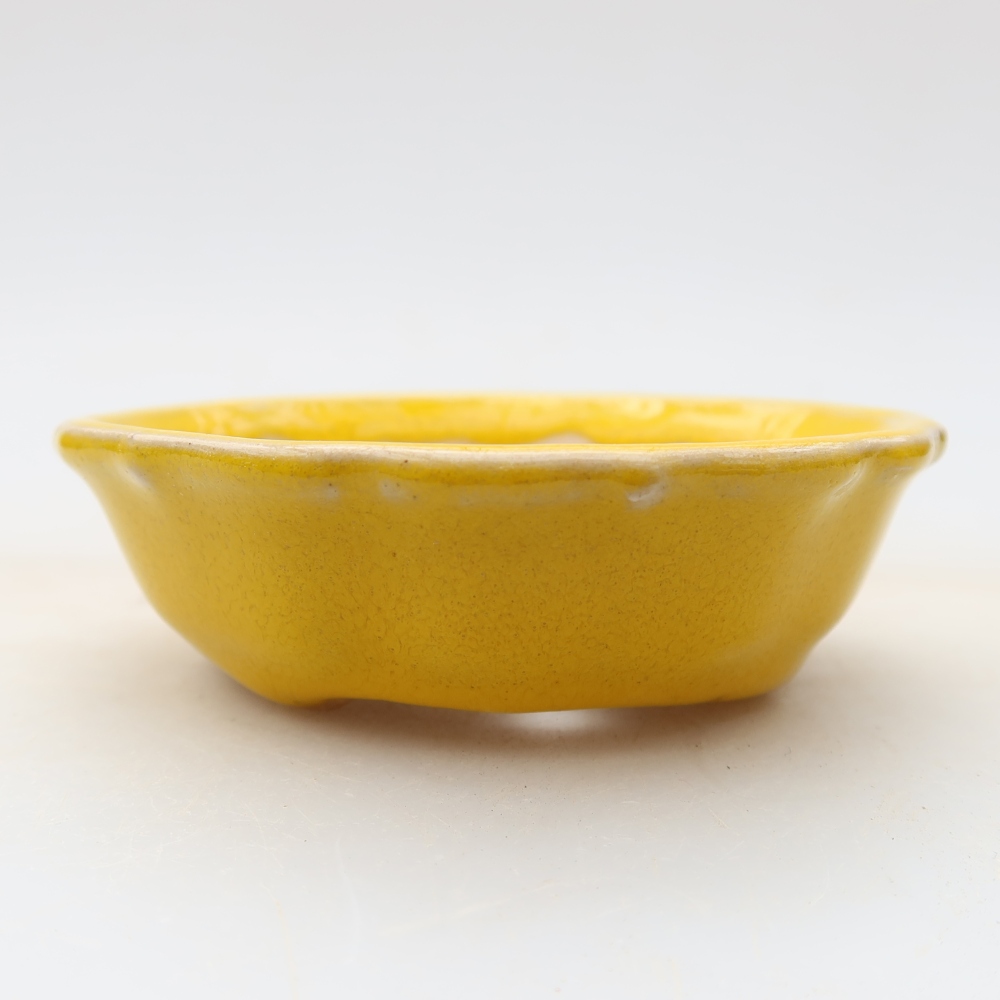 Keramische bonsai-schaal 7,5 x 7,5 x 2 cm, kleur: geel