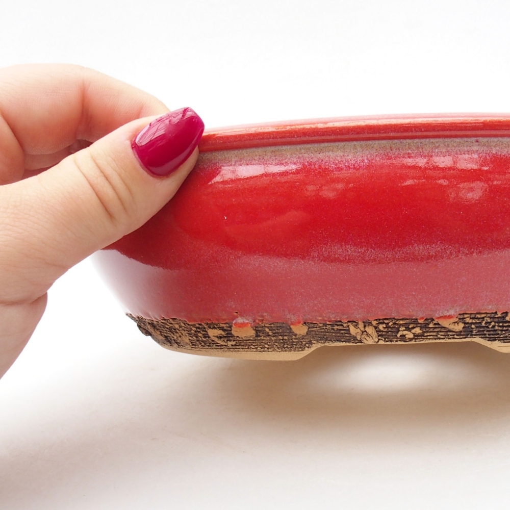 Bonsaischaal van keramiek 19 x 19 x 5,5 cm, kleur rood