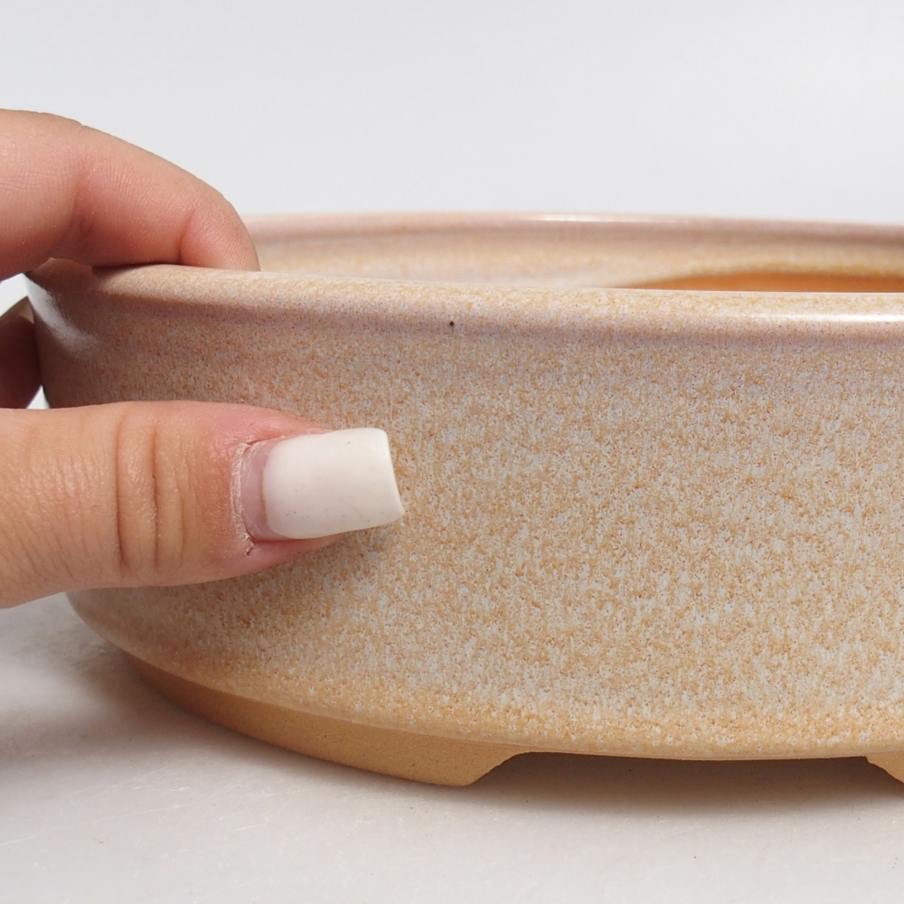 Bonsaischaal van keramiek 20,5 x 20,5 x 6 cm, kleur beige