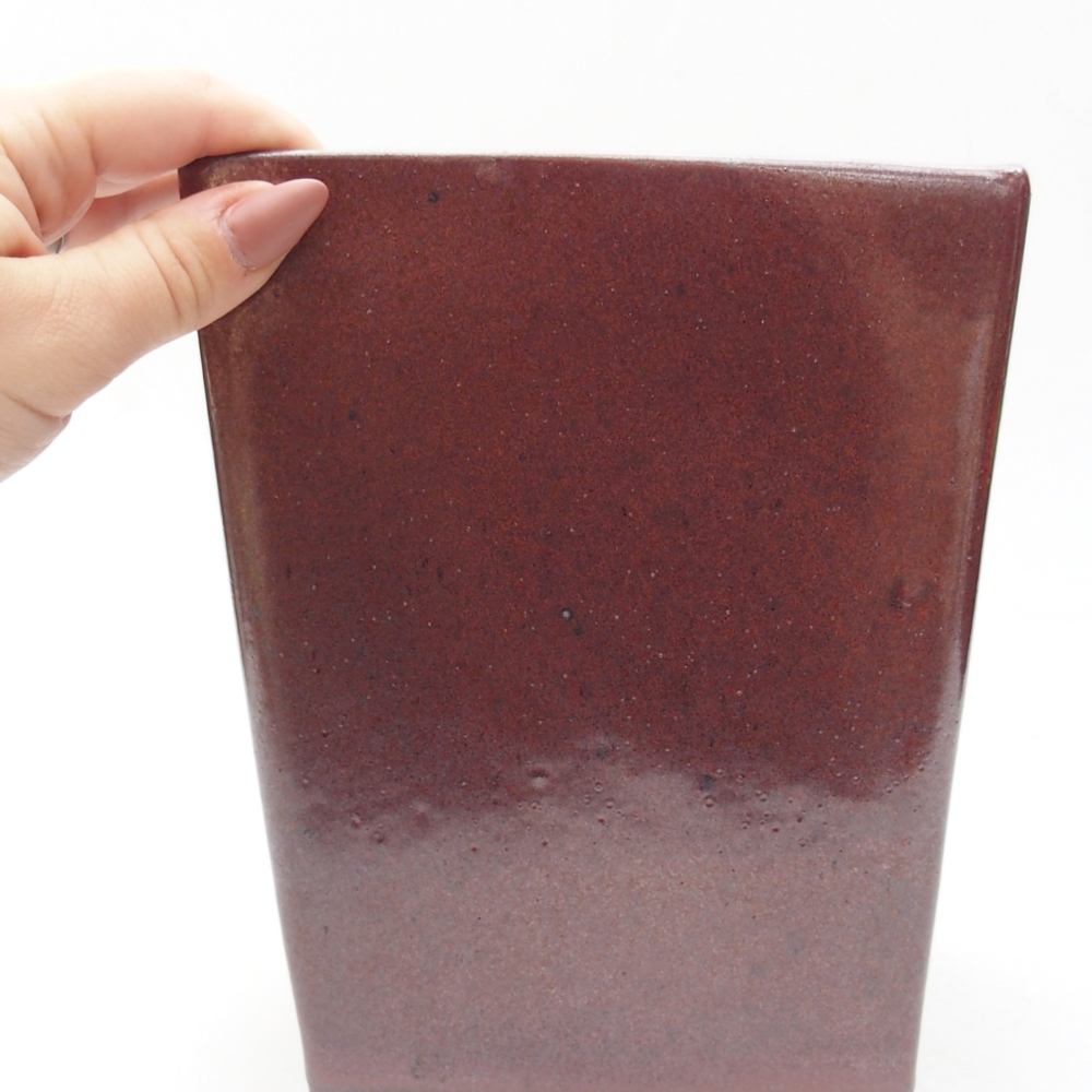Bonsaischaal van keramiek 15 x 15 x 19,5 cm, bordeauxrood