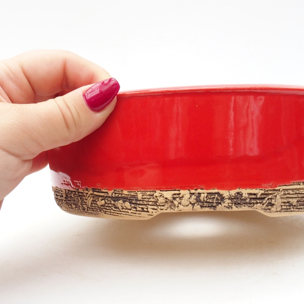 Bonsaischaal van keramiek 17 x 17 x 6 cm, kleur rood