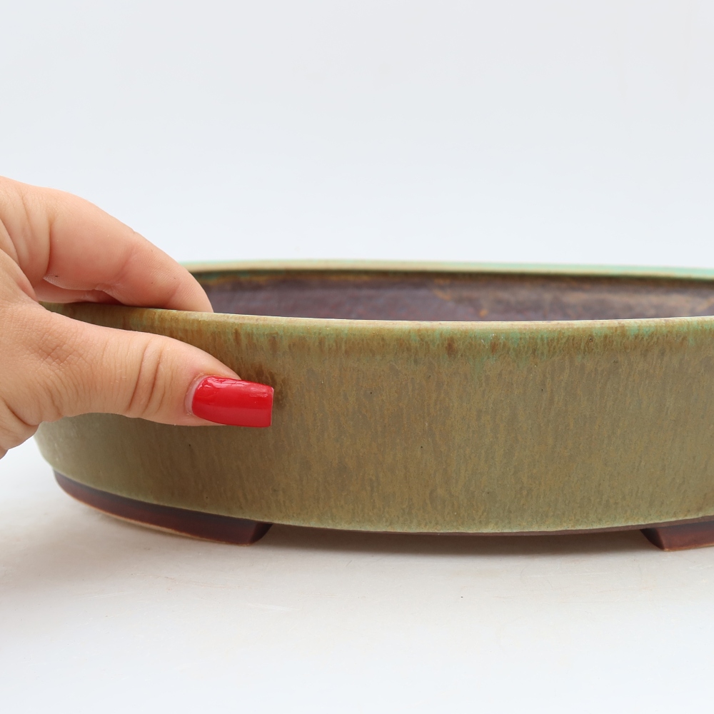 Keramische bonsaischaal 32 x 28 x 6,5 cm, kleur: groen