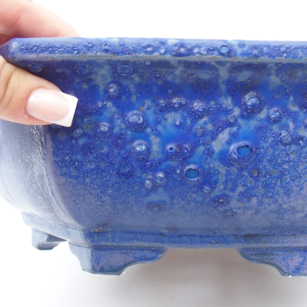 Bonsaischaal van keramiek 28 x 24,5 x 9 cm, kleur blauw
