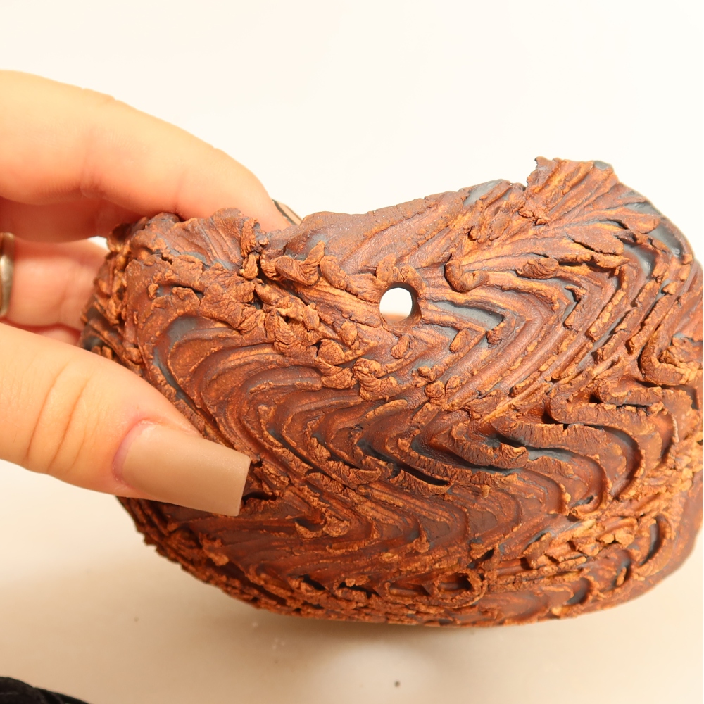 Keramische schaal voor kokedama, 12 x 12 x 7,5 cm, kleur: bruin