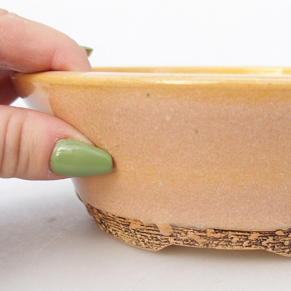 Bonsaischaal van keramiek 16 x 16 x 5,5 cm, kleur bruin-geel