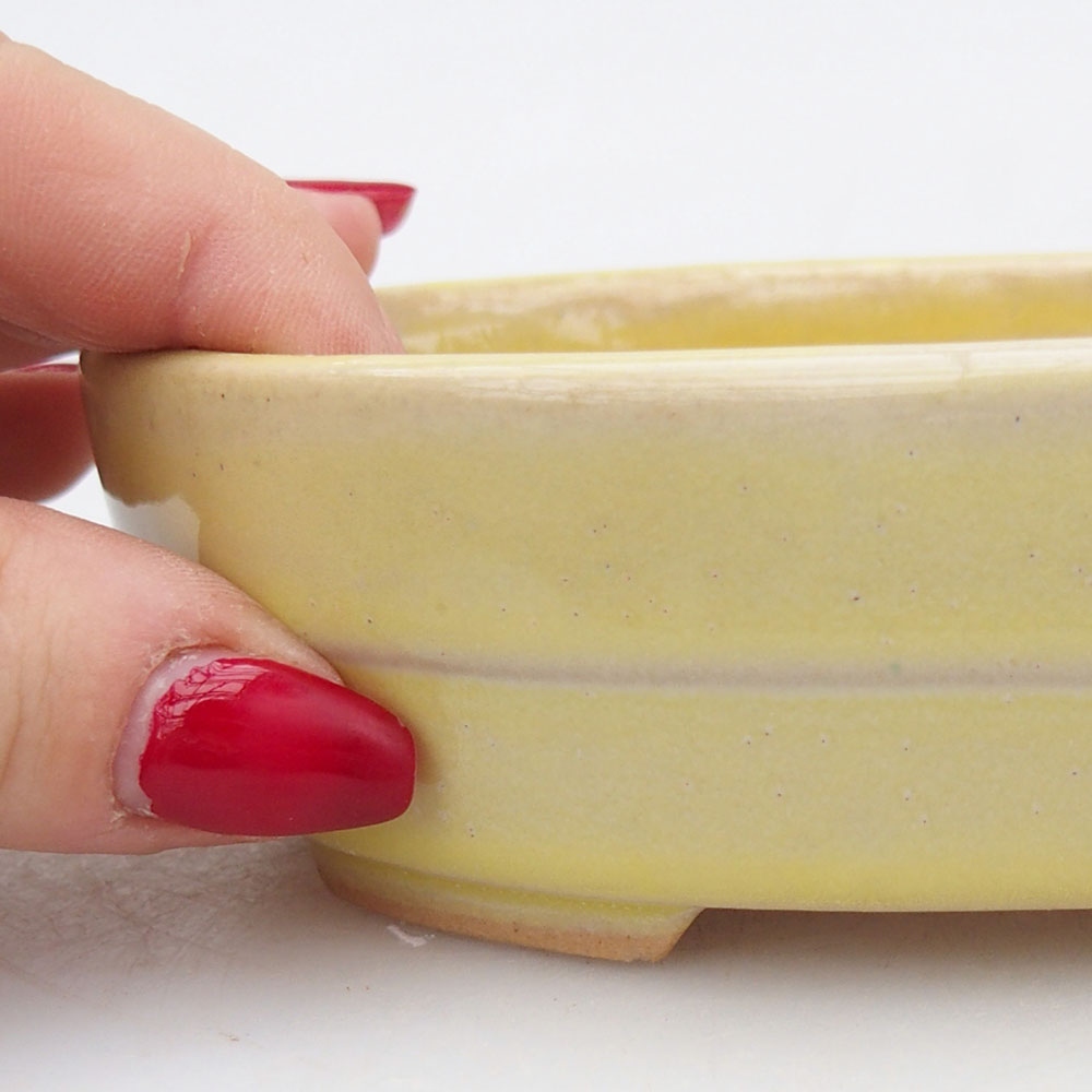 Bonsaischaal van keramiek 13,5 x 10,5 x 4 cm, geel