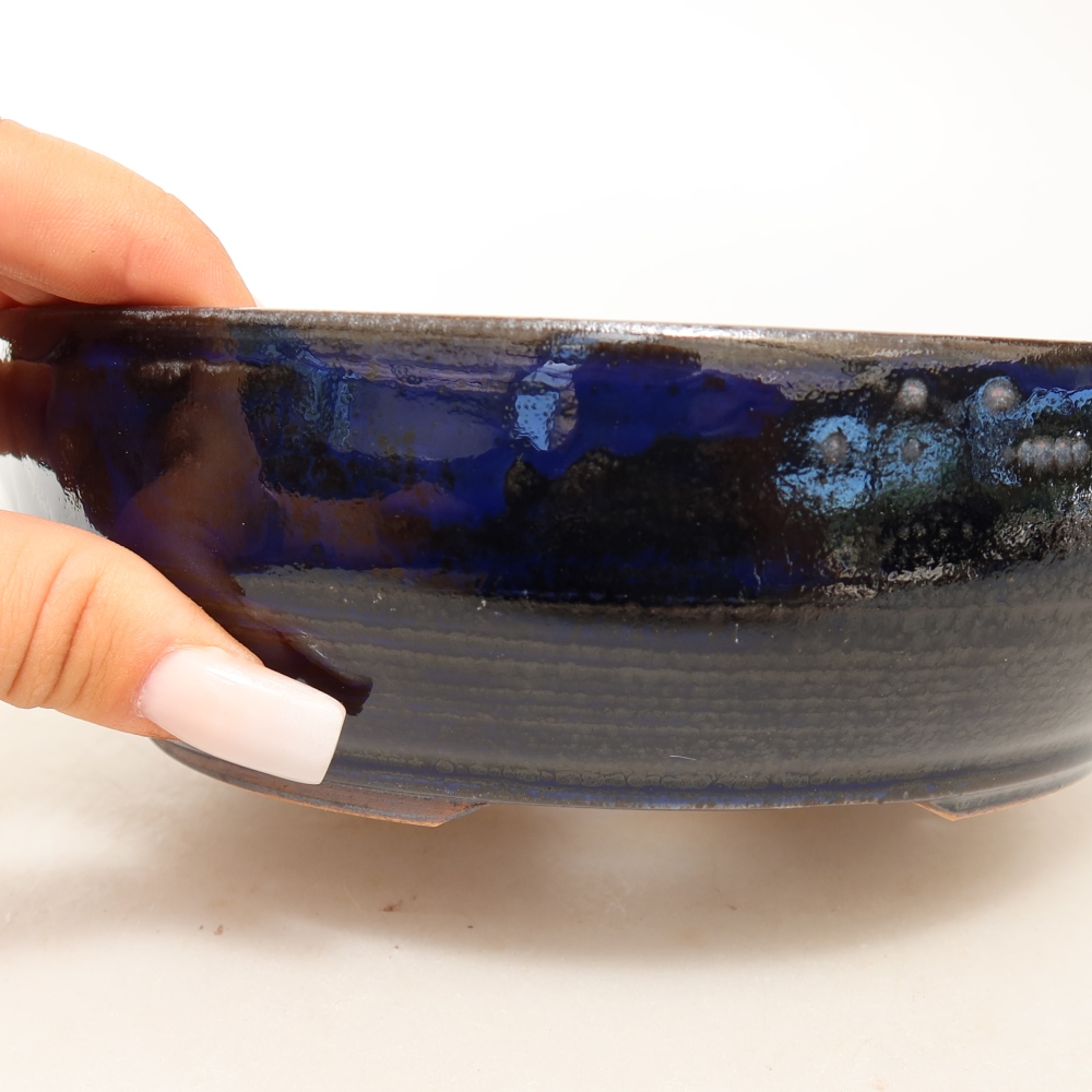 Bonsaischaal van keramiek 18 x 18 x 5,5 cm, kleur blauw