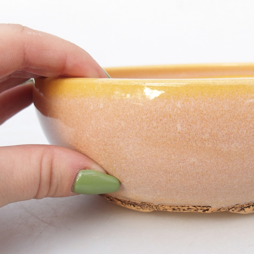 Bonsaischaal van keramiek 16 x 16 x 6 cm, kleur bruin-geel