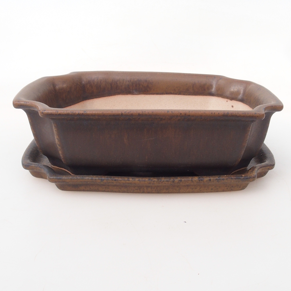 Bonsai kom + schotel H17 - 15 x 10 x 4 cm - bruin