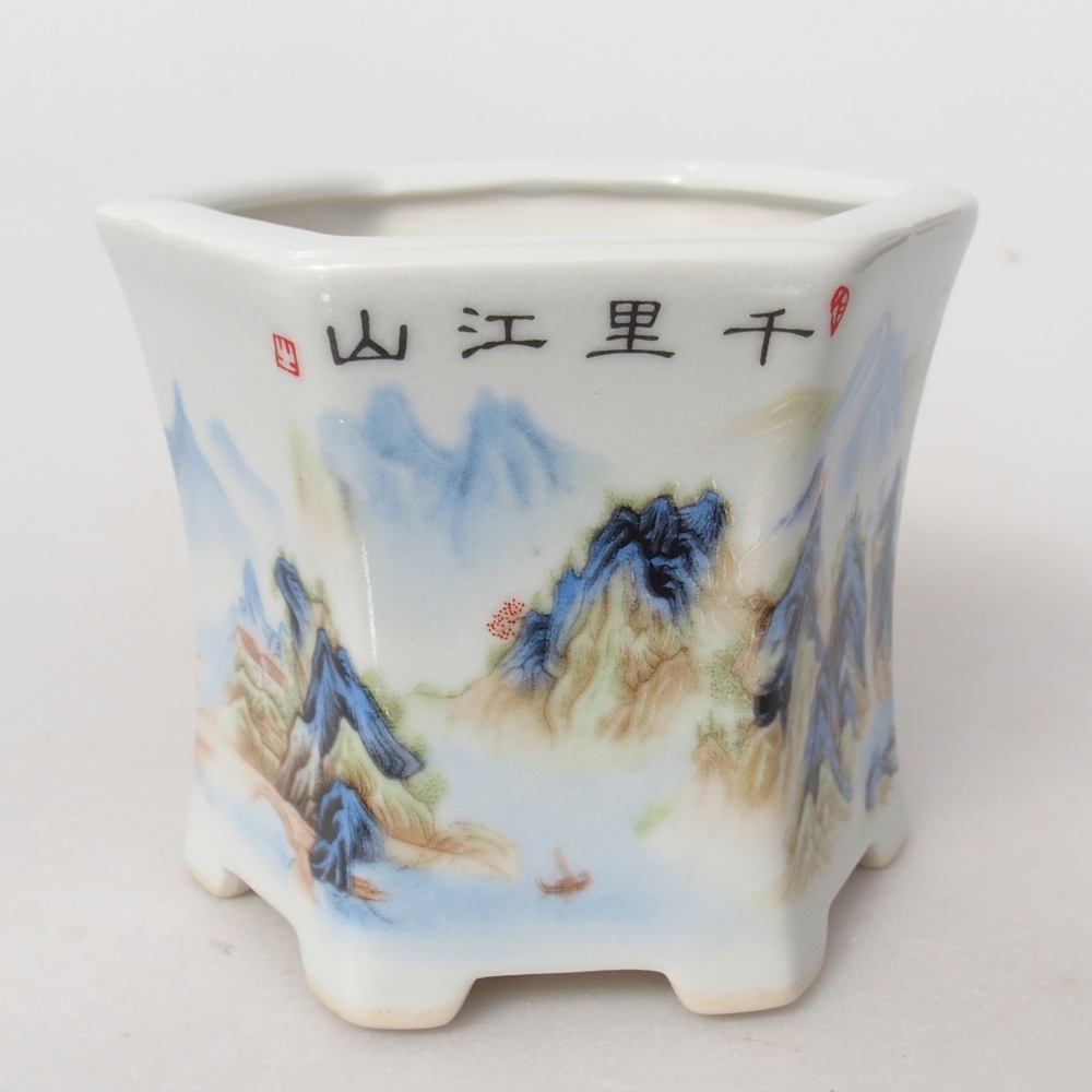 Bonsaischaal van keramiek 10,5 x 9,5 x 9 cm, kleur wit