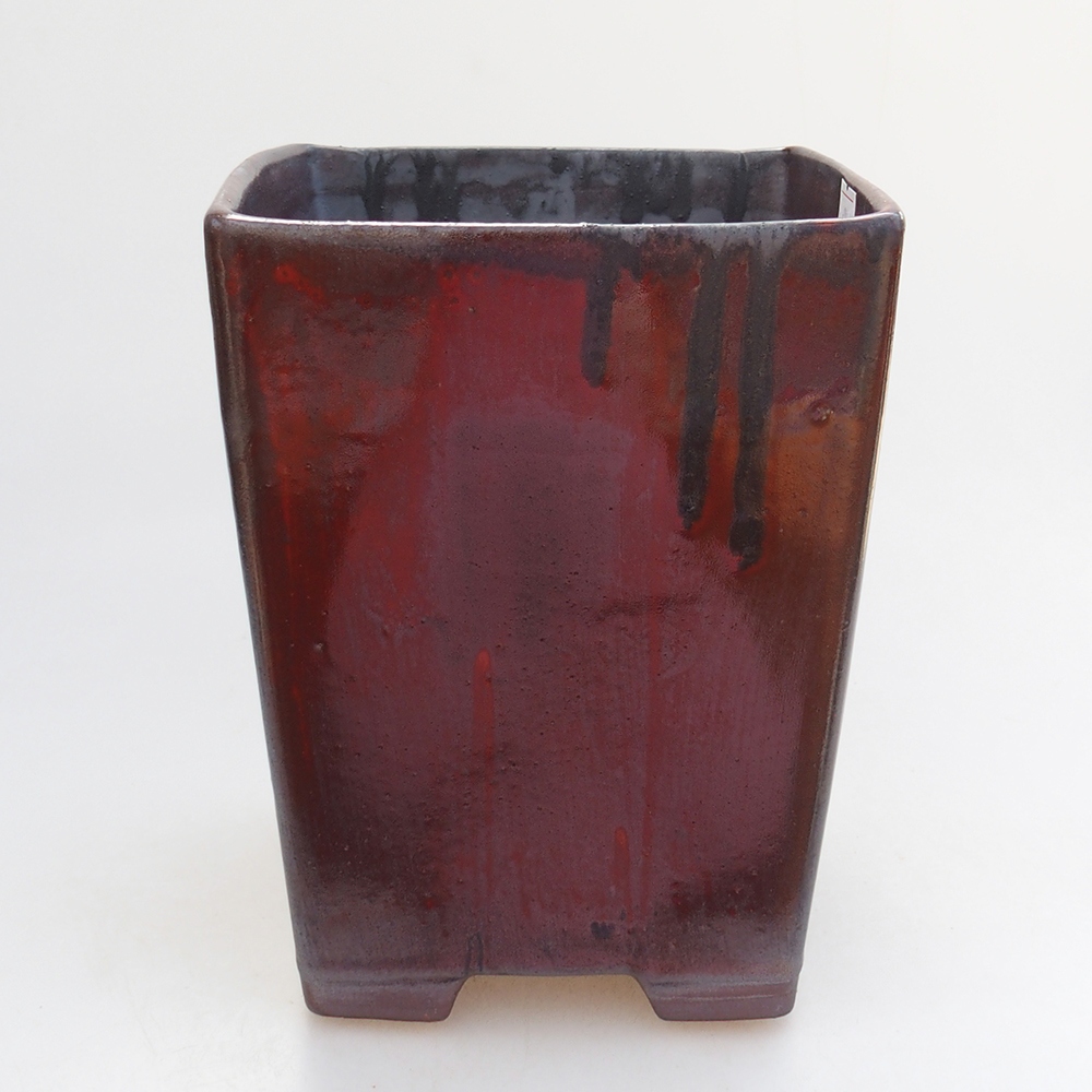 Bonsaischaal van keramiek 15 x 15 x 19 cm, kleur rood