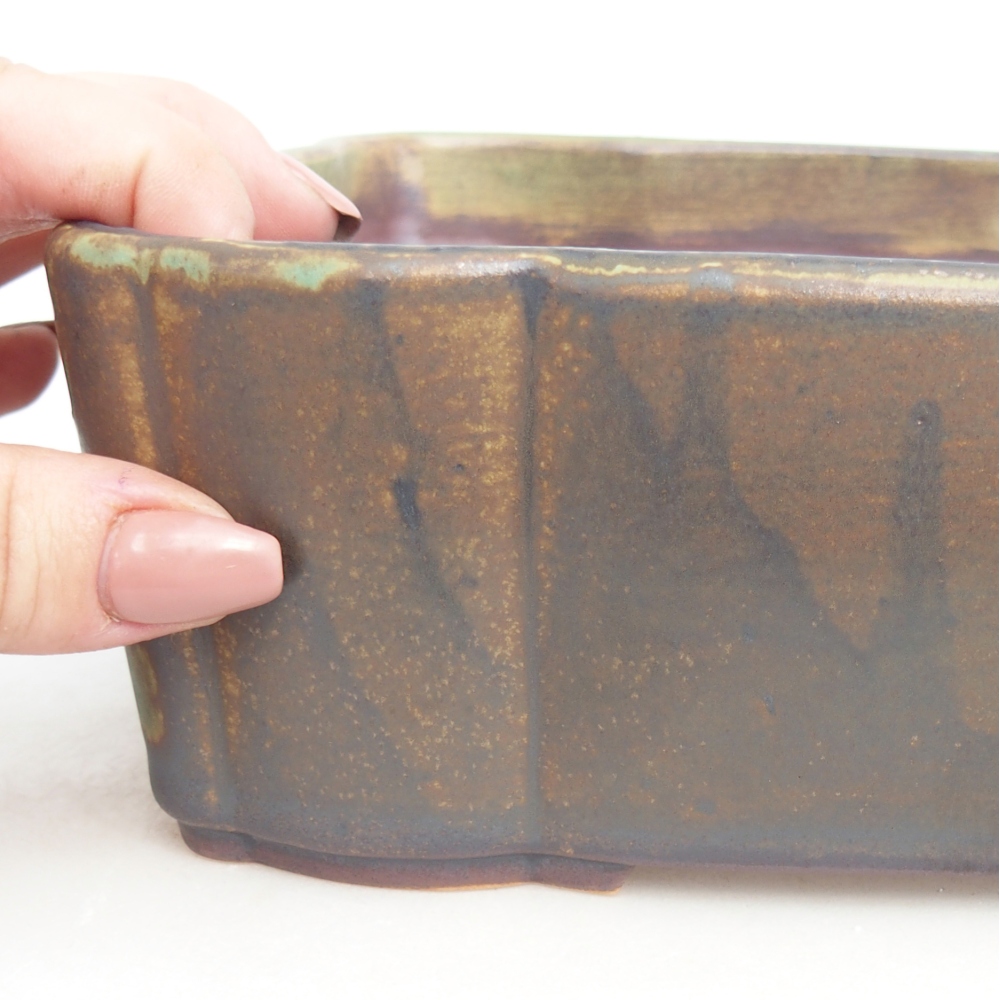 Bonsaischaal van keramiek 21 x 18 x 7 cm, groenbruin