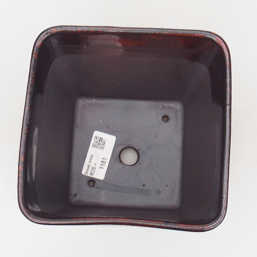 Bonsaischaal van keramiek 14 x 14 x 15 cm, kleur rood