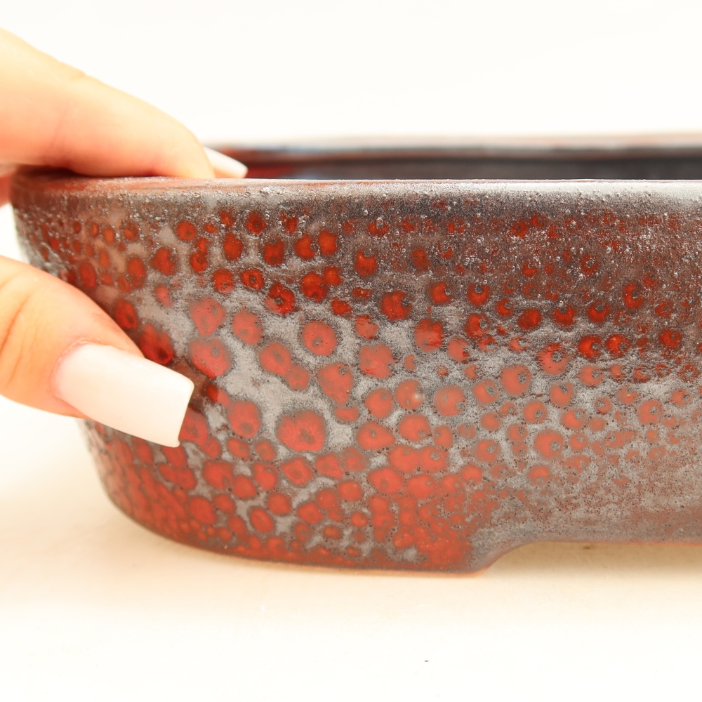 Keramische bonsaipot 32 x 24,5 x 6,5 cm, kleur metaalrood