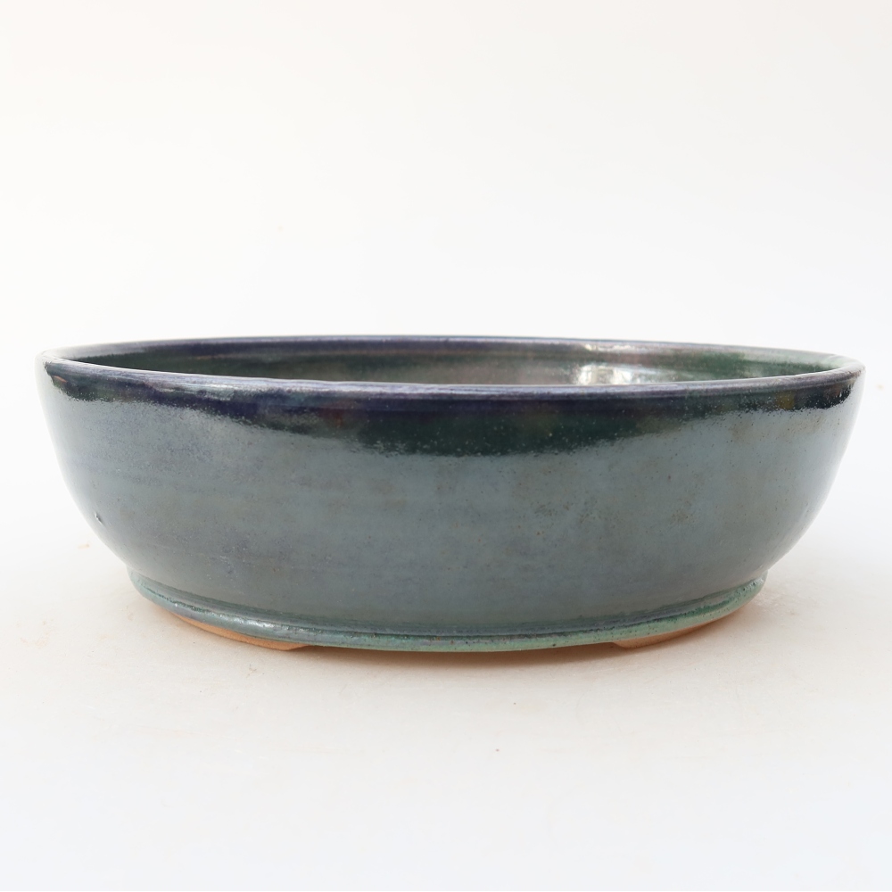 Bonsaischaal van keramiek 19 x 19 x 6 cm, kleur blauw
