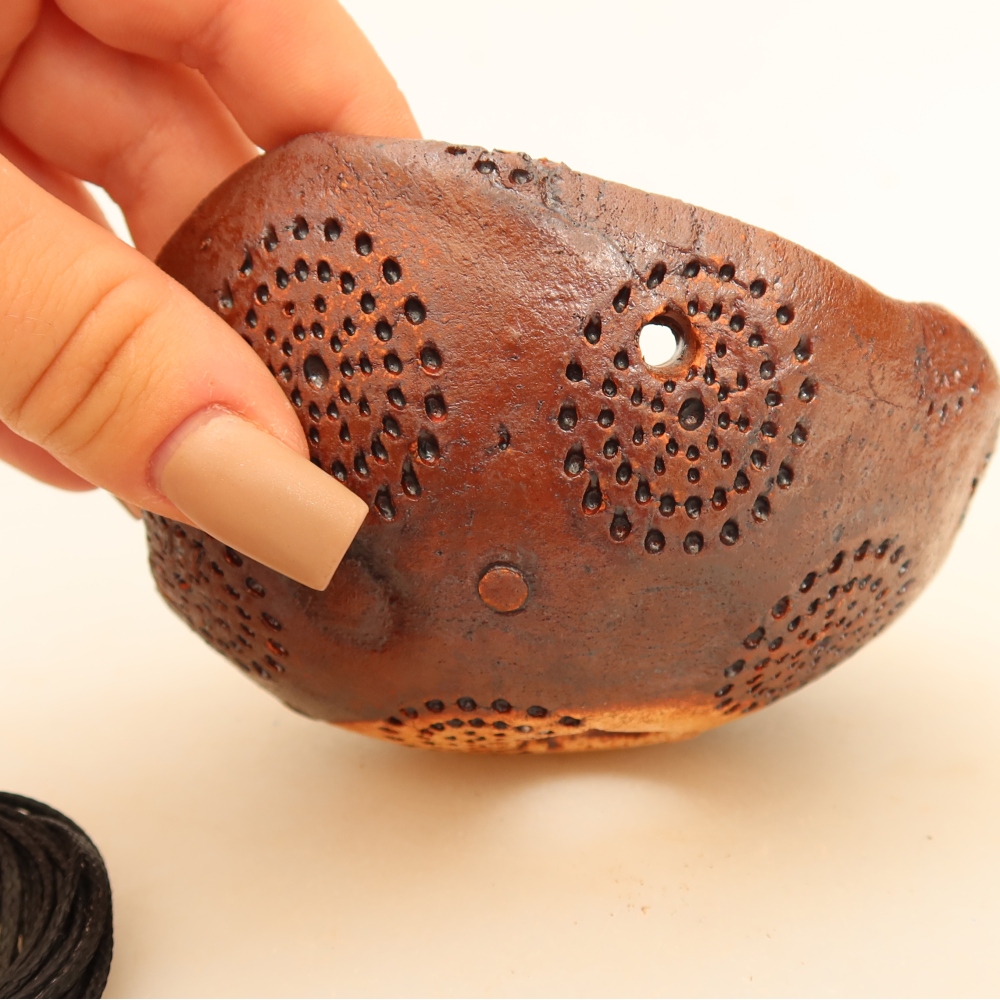 Keramische schaal voor kokedama, 10 x 10 x 6,5 cm, kleur: bruin