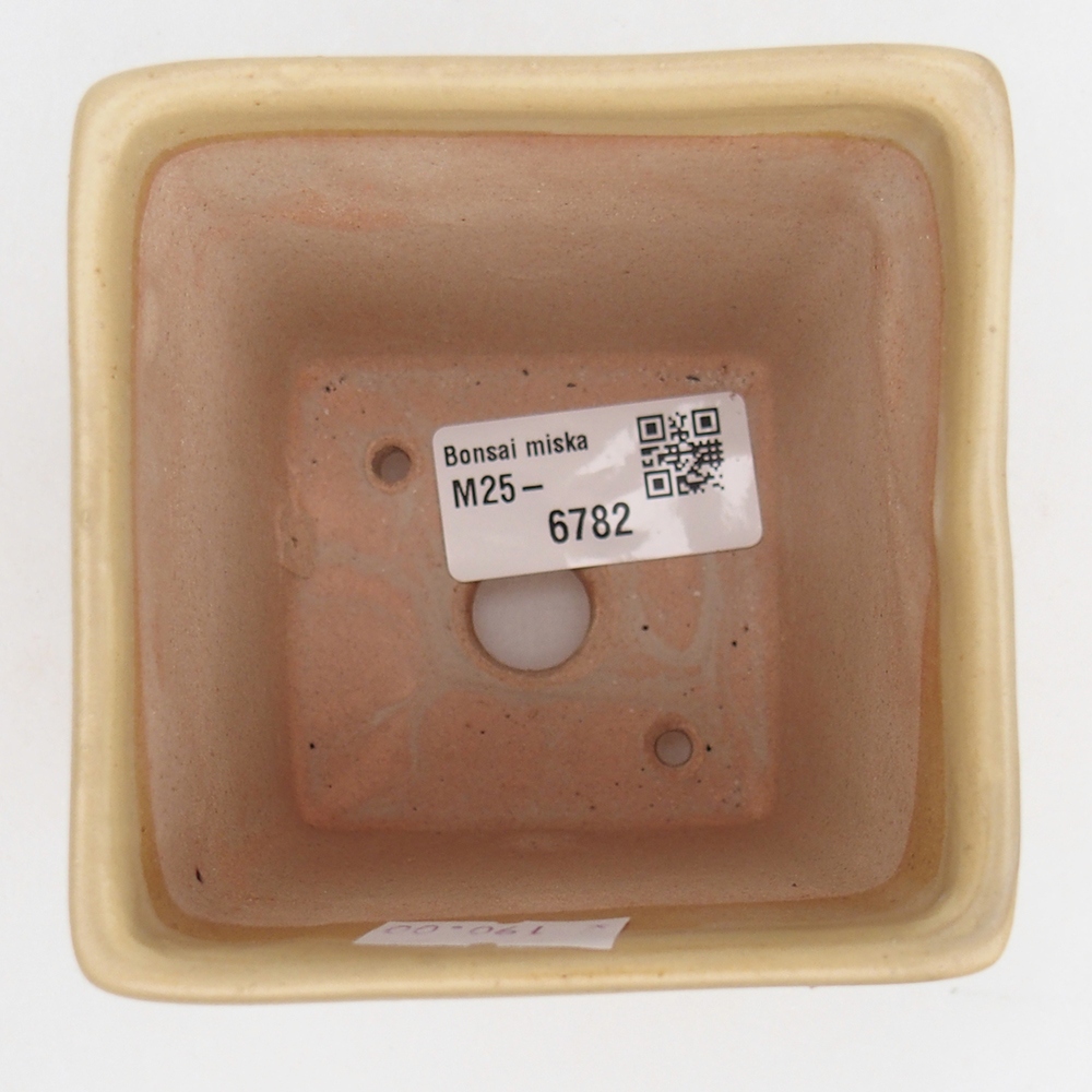 Bonsaischaal van keramiek 7,5 x 7,5 x 10 cm, kleur beige