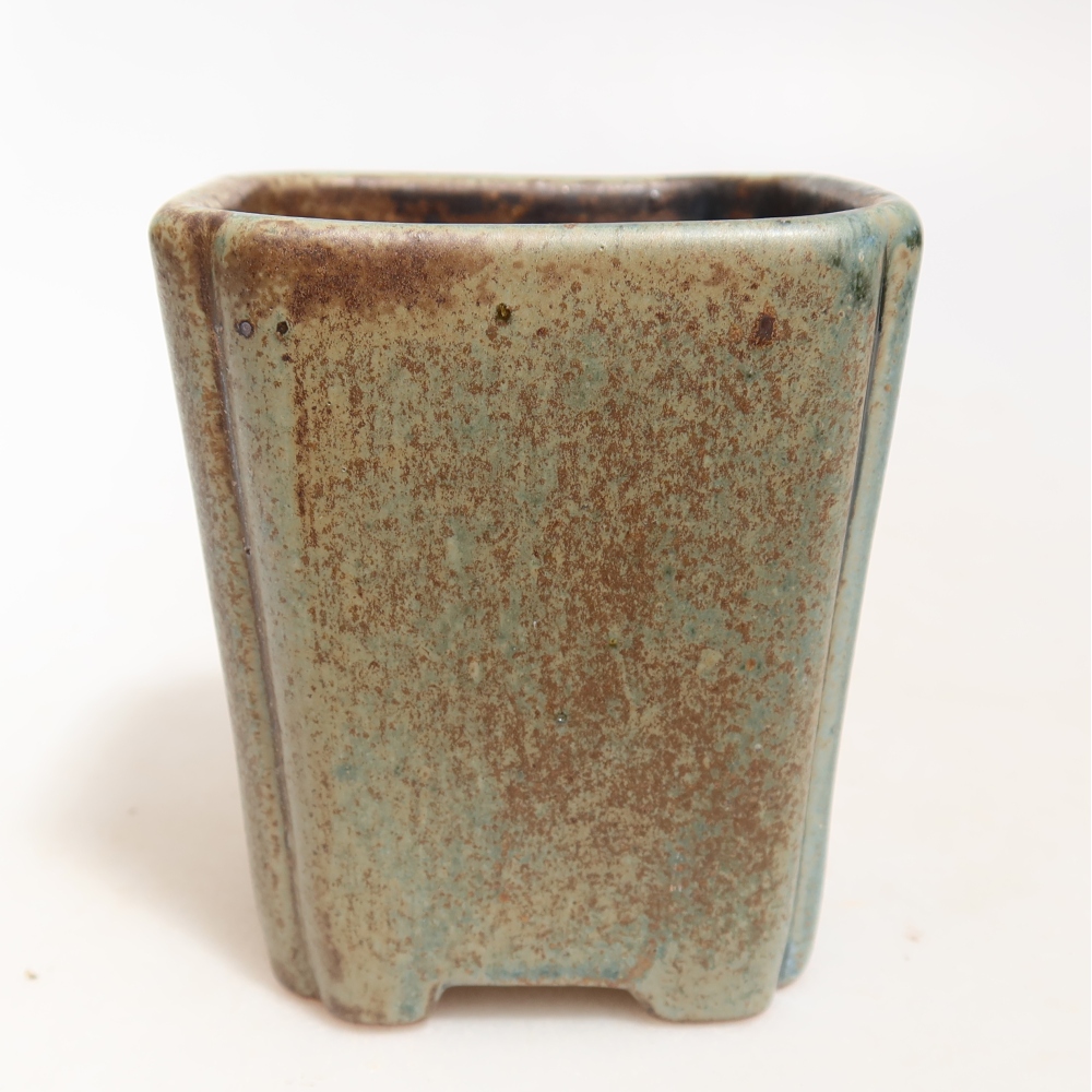 Keramische bonsaischaal 7 x 7 x 8 cm, kleur bruingroen