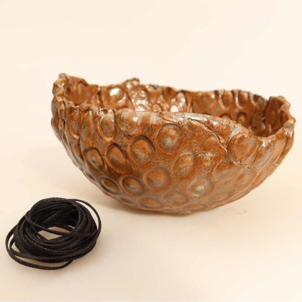 Keramische schaal voor kokedama, 12,5 x 11,5 x 6 cm, kleur: bruin