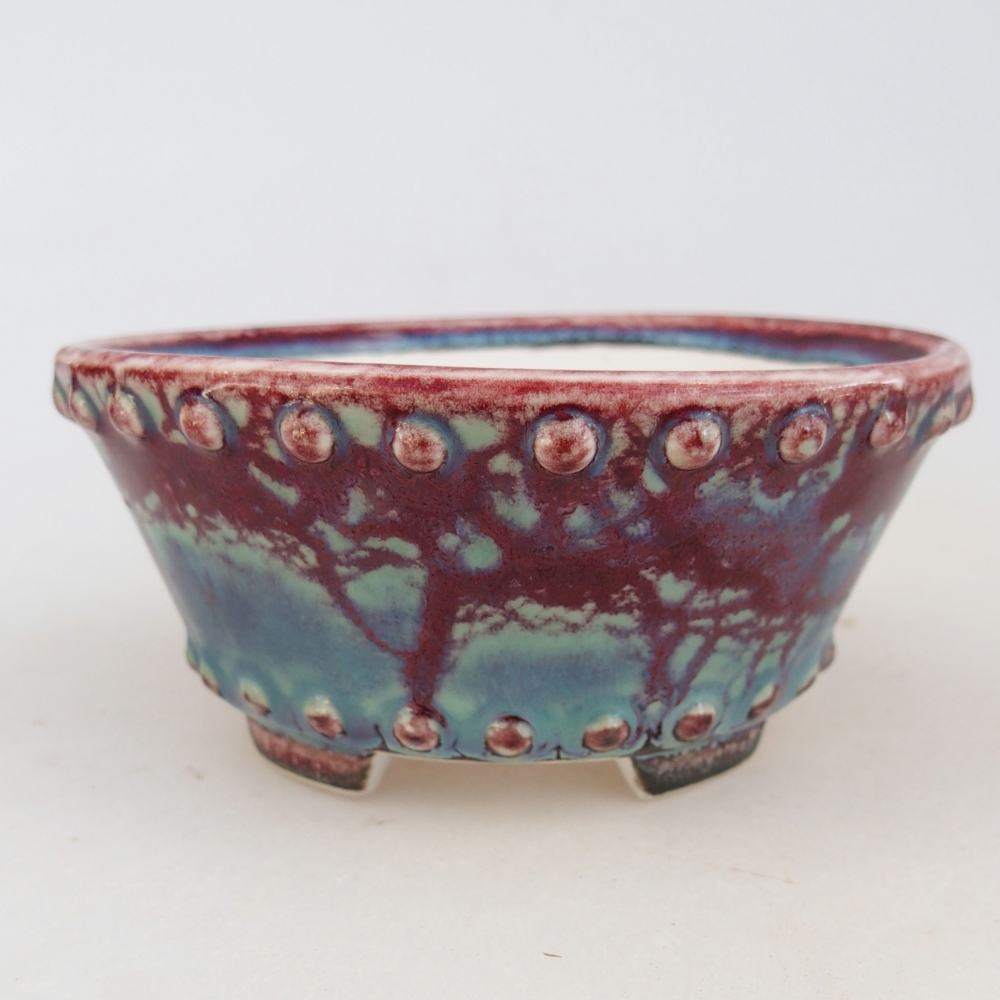 Bonsaischaal van keramiek 10,5 x 10,5 x 5 cm, kleur bordeauxrood