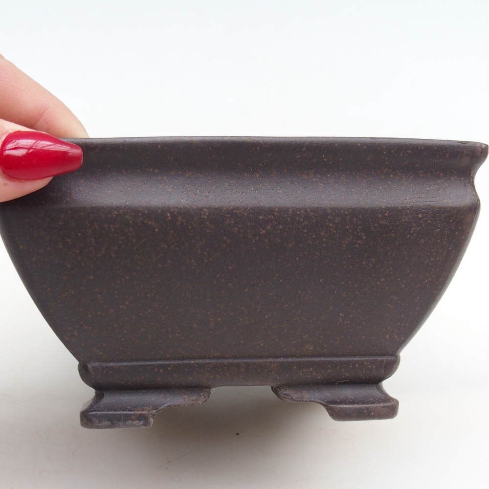 Bonsaischaal van keramiek 13 x 13 x 7 cm, kleur okerbruin