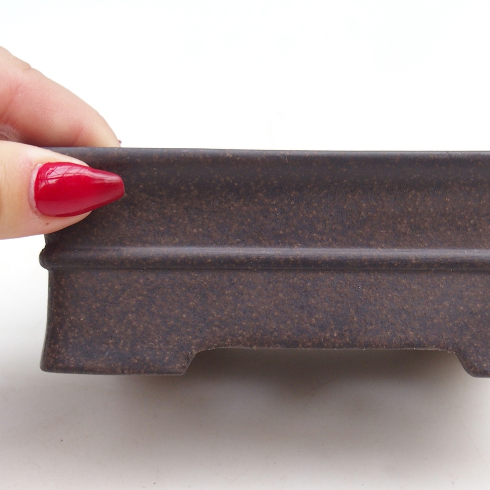 Bonsaischaal van keramiek 14,5 x 10,5 x 5 cm, kleur okerbruin