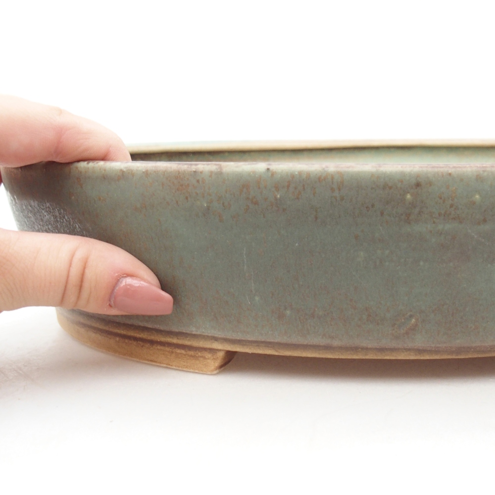 Bonsaischaal van keramiek 28 x 24,5 x 6 cm, groen