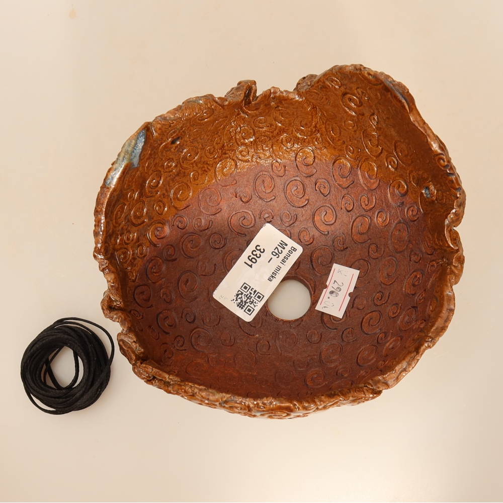Keramische schaal voor kokedama, 13 x 13 x 8 cm, kleur: bruin