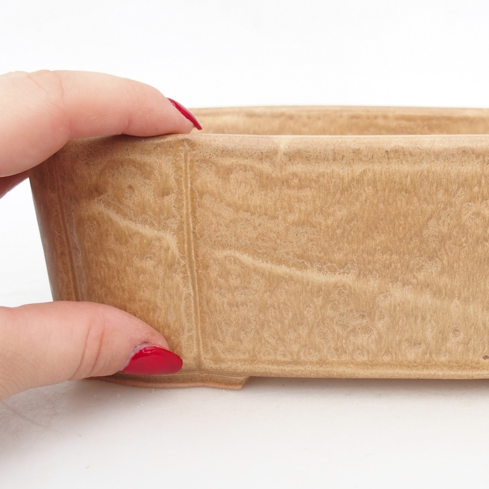 Bonsaischaal van keramiek 20 x 17,5 x 7 cm, kleur beige
