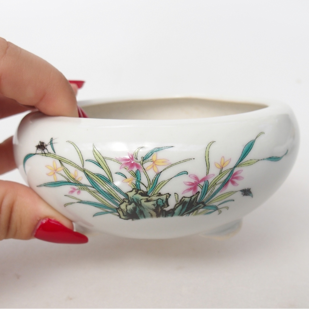 Bonsaischaal van keramiek 10 x 10 x 5 cm, kleur wit