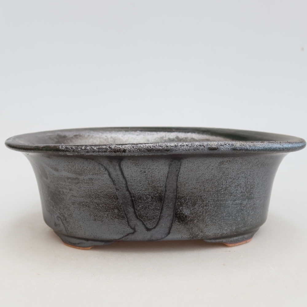 Keramische bonsaischaal 19,5 x 15,5 x 6,5 cm, kleur metaalgroen