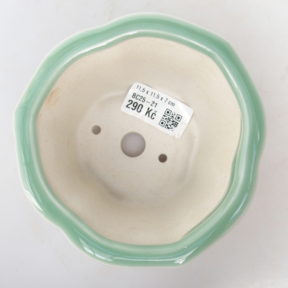 Bonsaischaal van keramiek 11,5 x 11,5 x 7 cm, kleur zielony